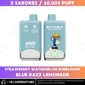 Elfworld Tornado Double Flavor: Strawberry Watermelon Bubblegum + Blue Razz Lemonade 60,000 Puff