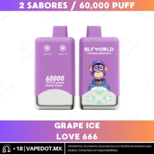 Elfworld Tornado Double Flavor: Grape Ice + Love 666 60,000 Puff
