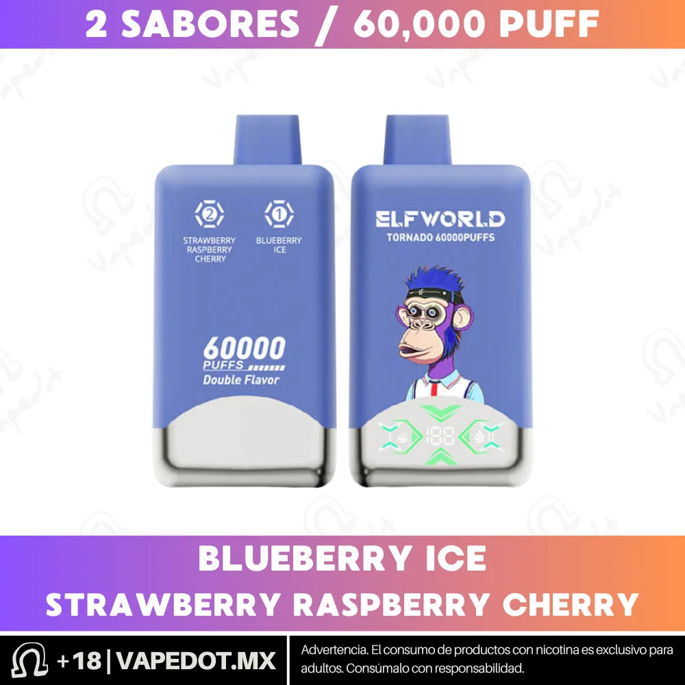 Elfworld Tornado Double Flavor: Blueberry Ice + Strawberry Raspberry Cherry 60,000 Puff