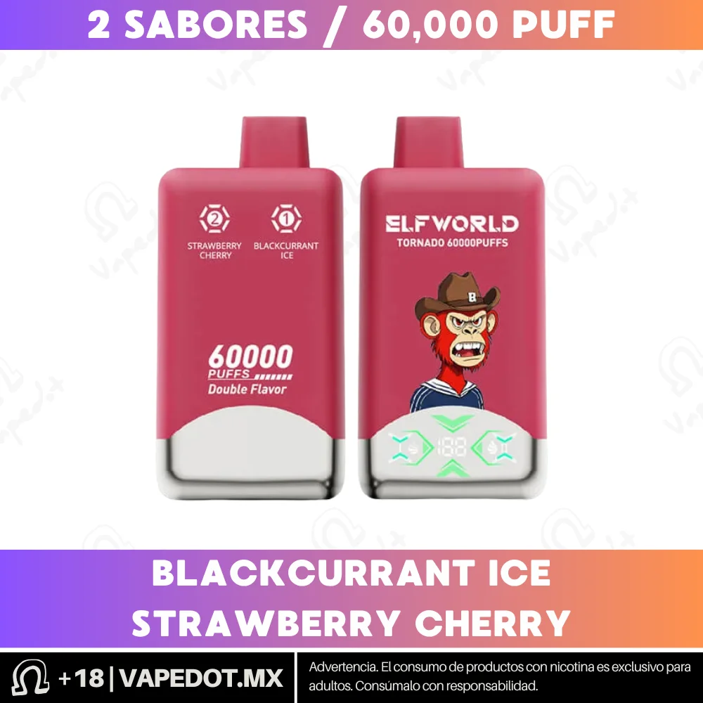 Elfworld Tornado Double Flavor: Blackcurrant Ice + Strawberry Cherry 60,000 Puff