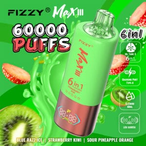 Fizzy Max lll (6 en 1): Blue Razz Ice + Strawberry Kiwi + Sour Pineapple Orange 60,000 Puff