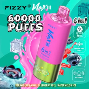 Fizzy Max lll (6 en 1): Strawberry Kiwi + Blueberry Ice + Watermelon Ice 60,000 Puff