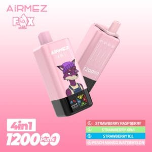Airmez Fox (4 en 1): Strawberry Raspberry + Strawberry Kiwi + Strawberry Ice + Peach Mango Watermelon 120,000 Puff