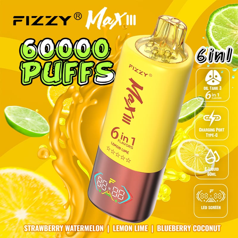 Fizzy Max lll (6 en 1): Strawberry Watermelon + Lemon Lime + Blueberry Coconut 60,000 Puff