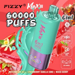 Fizzy Max lll (6 en 1): Watermelon Ice + Strawberry Vanilla Coke + Mixed Berry 60,000 Puff
