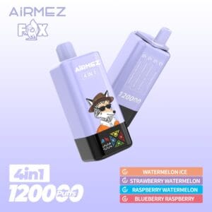 Airmez Fox (4 en 1): Watermelon Ice + Strawberry Watermelon + Raspberry Watermelon + Blueberry Raspberry 120,000 Puff